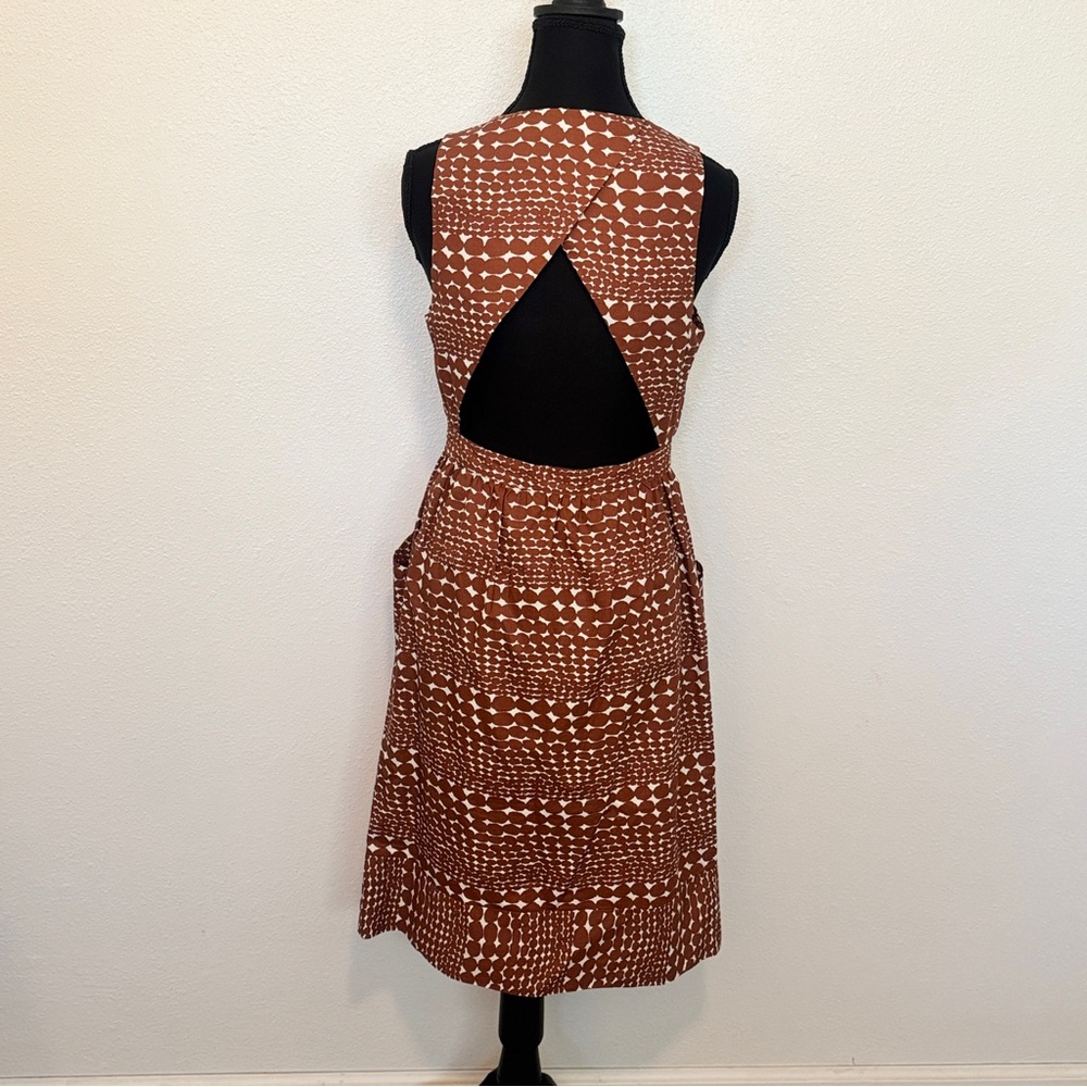 WHIT Anthropologie Geometric Open Back Cotton‎ Poplin Midi Dress Small - Picture 4 of 6